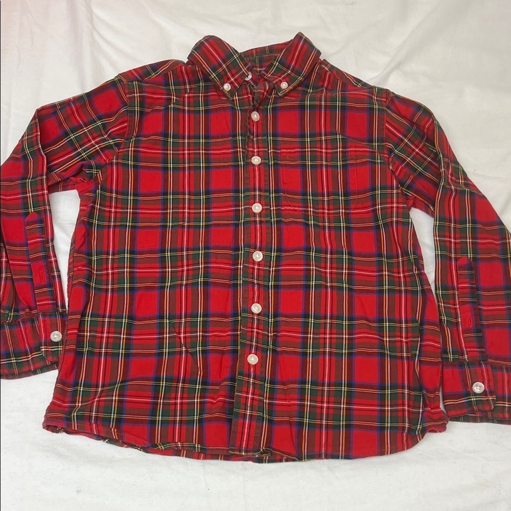 Lands' End Kids Red Plaid Button Down Shirt Sz 5/6